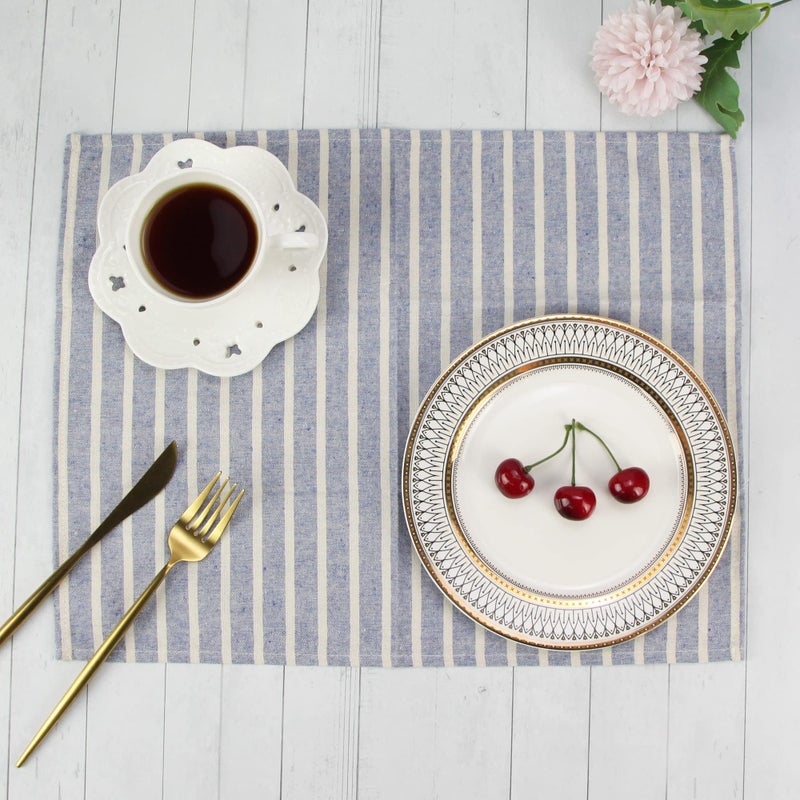INFEI Broad Striped Cotton Blended Dinner Cloth Napkins - Set of 12 (40 x 30 cm) - for Events & Home Use (Blue) - Image 4